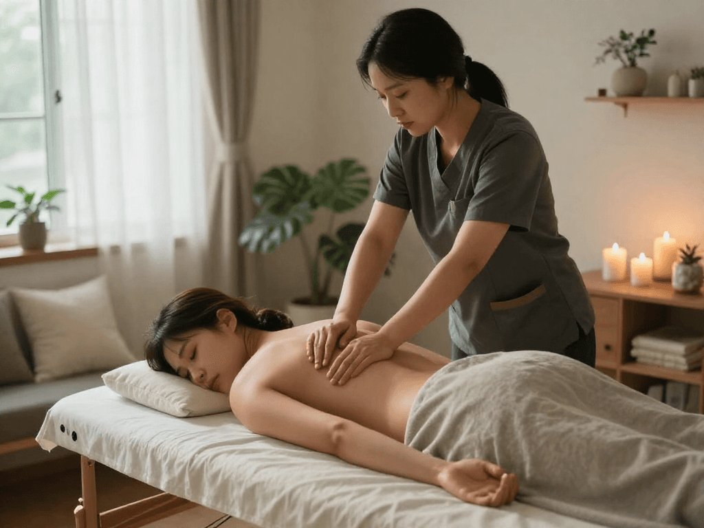 강남출장안마 home massage service with a therapist providing a relaxing session in a cozy setting.