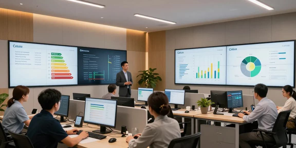 Certificados CAE en un entorno de eficiencia energética con tecnología avanzada y gráficos de consumo energético.