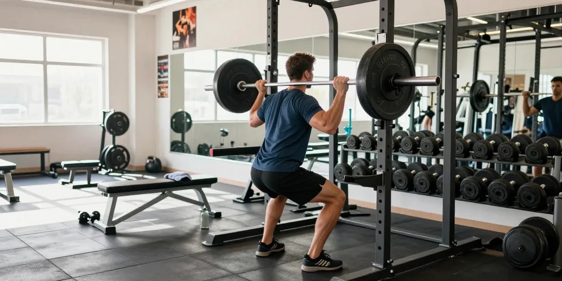 Esteroidesshop: Entrenamiento intenso en un gimnasio moderno con pesas y energía motivadora.