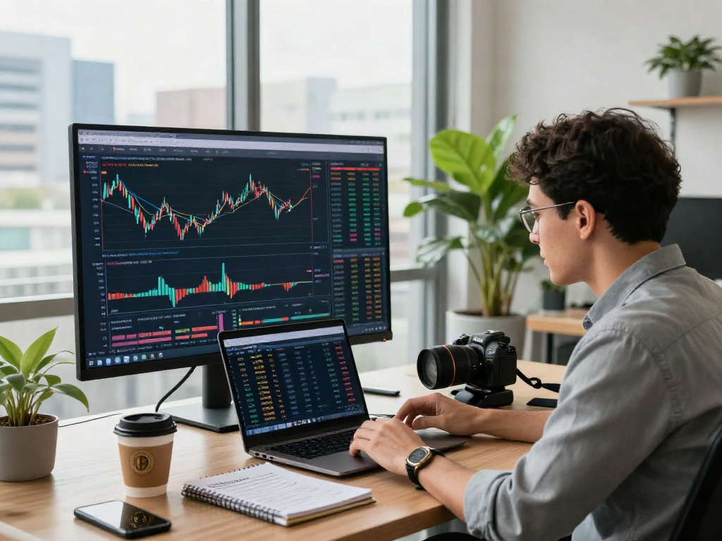 Análisis del precio USDT en la oficina moderna con gráficos y datos financieros.