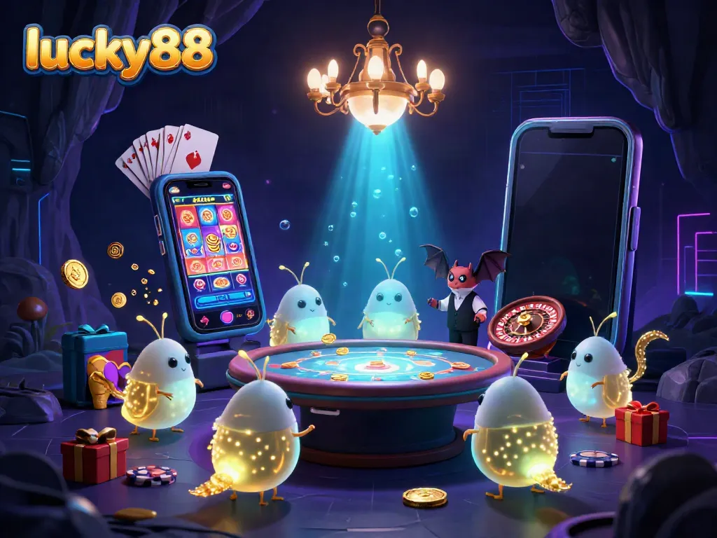 Experience the lively atmosphere of lucky88 casino with glowworms lighting the tables and gaming action.