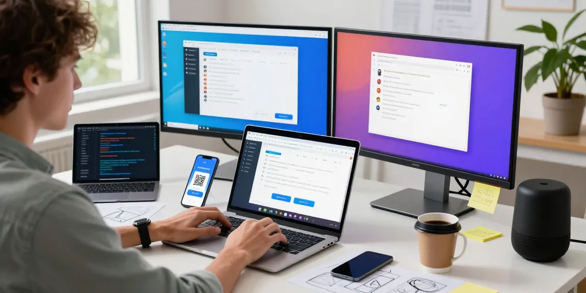 Accessing Telegram Web Version through a stylish workspace setup with dual monitors and creative elements.