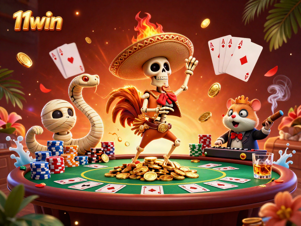 Experience the thrill of winning at 11win with vibrant characters dancing atop golden coins.