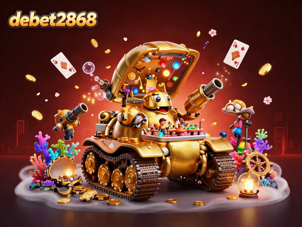 Experience the exciting world of debet2868 casino with a vibrant 3D illustration, showcasing a spectacular golden beetle tank.