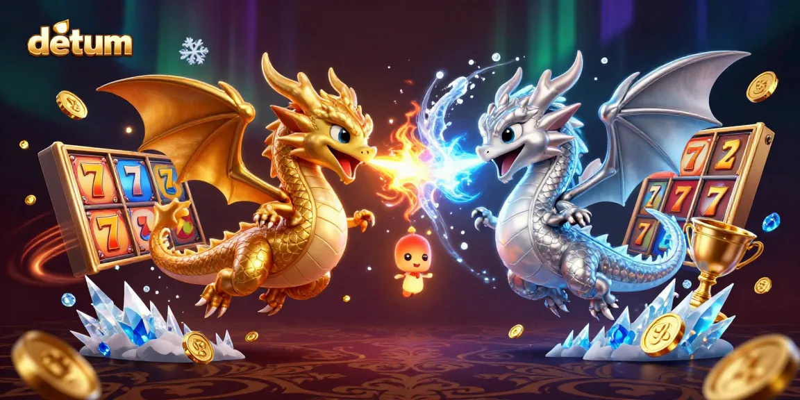 Engage with datum's thrilling slots experience featuring gold and silver dragons in a mythical casino setting.
