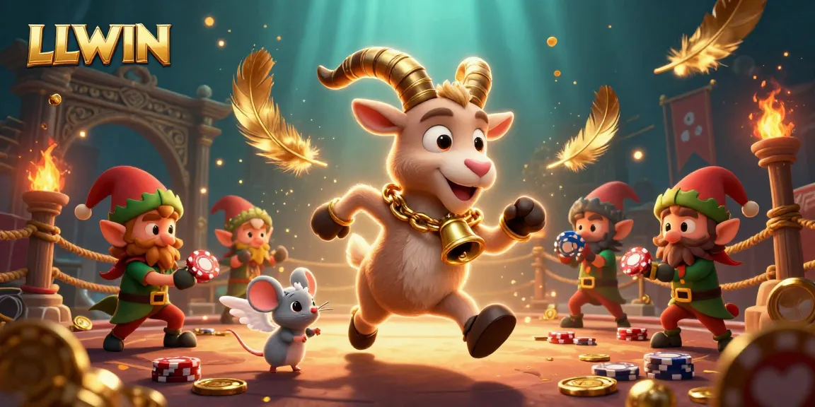 LLWIN offers a thrilling casino experience with festive characters and vibrant game elements amidst a dynamic atmosphere.