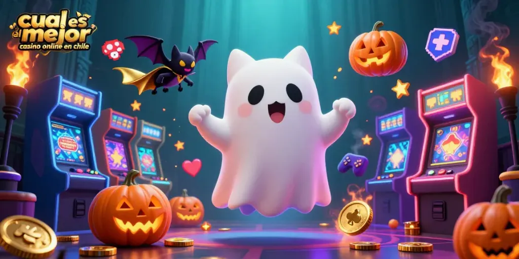 Juega y descubre cuál es el mejor casino online en Chile con un gato fantasma en un casino encantado y elementos de juego emocionantes.