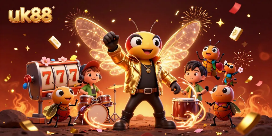 Experience the vibrant excitement of uk88's casino with a 3D cicada rock star and dynamic game elements.