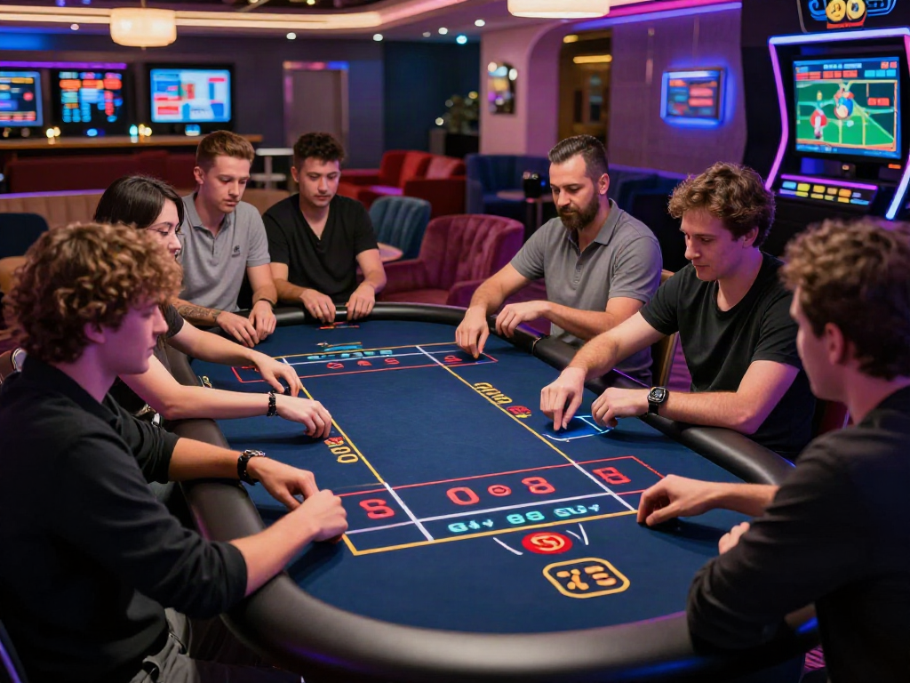 Exciting atmosphere at https://ta88.network/ with diverse players engaging in online casino games and sports betting.