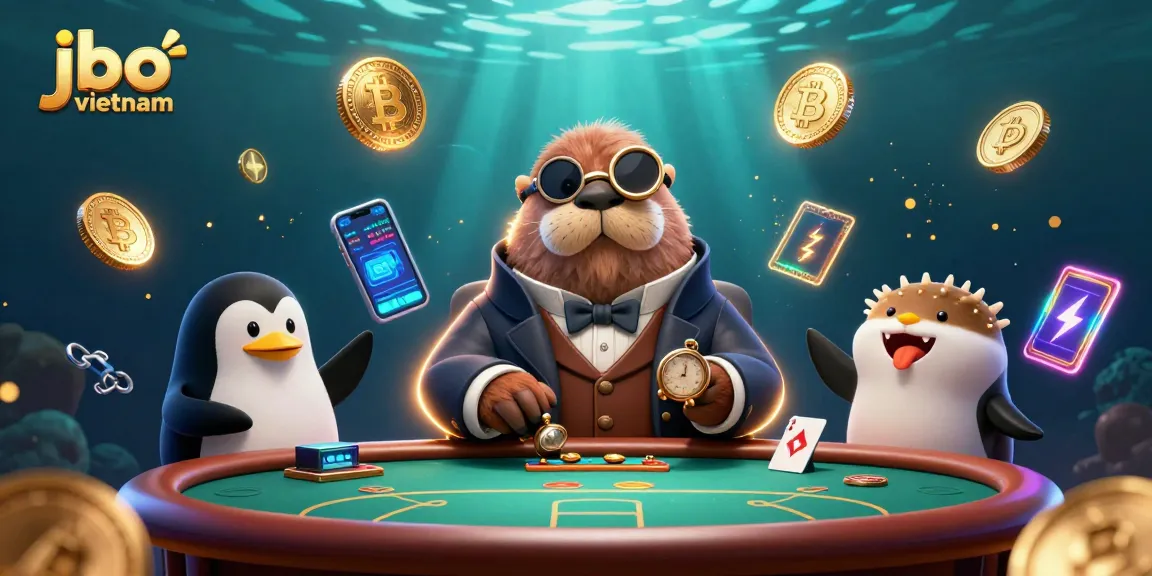 Experience thrilling games at jbo vietnam while watching a 3D walrus at an underwater poker table.