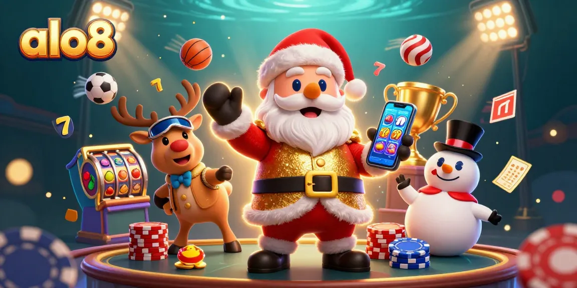 Experience winning moments at ALO8 with jackpot slots and festive characters in a vibrant casino scene.