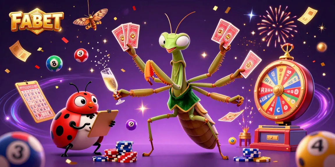 Bet on FABET with engaging 3D casino illustration featuring vibrant lottery elements and festive atmosphere.