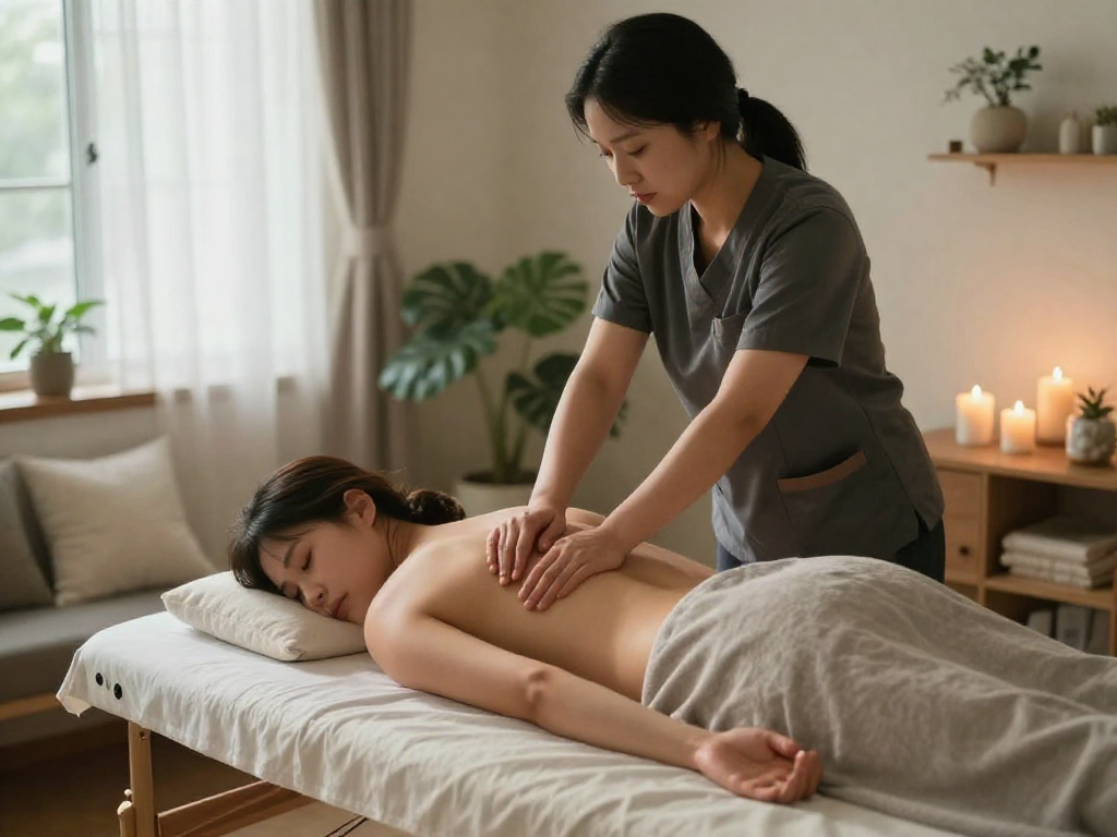강남출장안마 home massage service with a therapist providing a relaxing session in a cozy setting.
