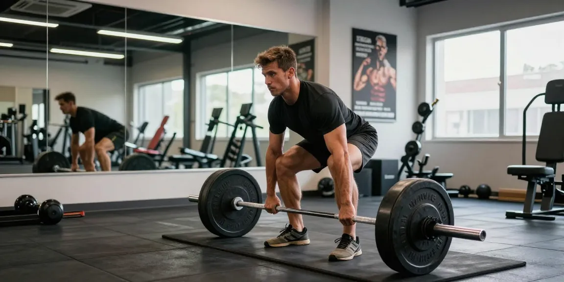 Atleta fuerte levantando pesas en el gimnasio Esteroidesshop, mostrando energía y dedicación en un entorno de entrenamiento brillante.