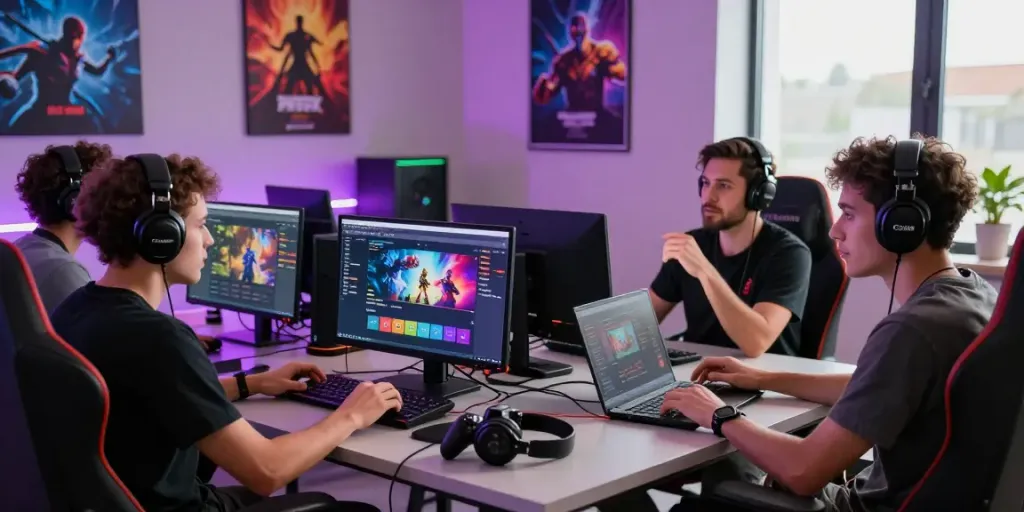 Interactive team discussing rokok88 login strategies in modern gaming workspace.