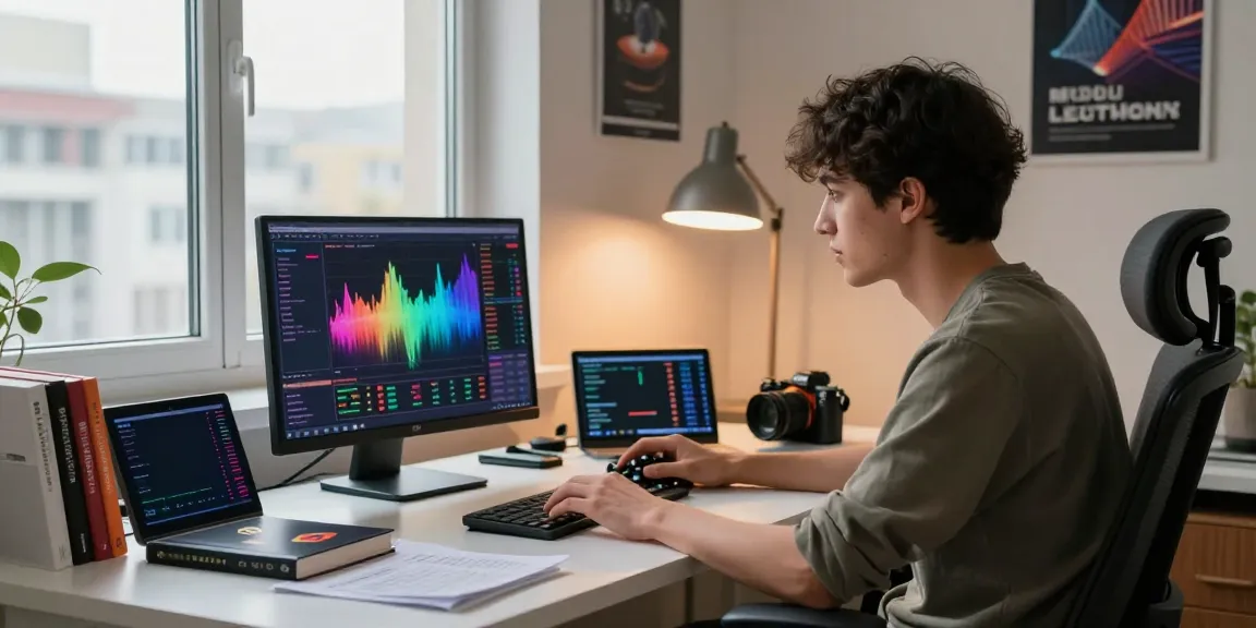 Usuario de Bronce Fondavío criptomonedas operando en su oficina moderna con gráficos en tiempo real.