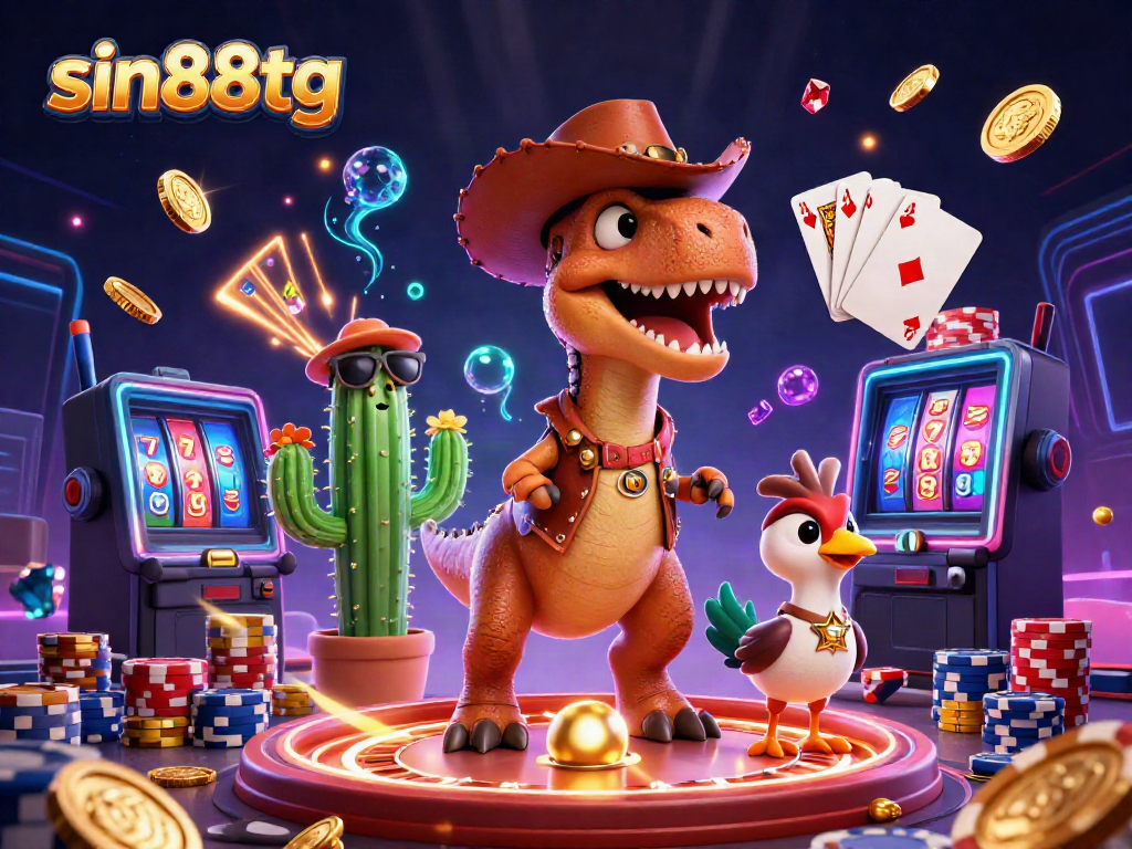 Experience thrilling gameplay with sin88tg featuring a dinosaur cowboy and casino elements.