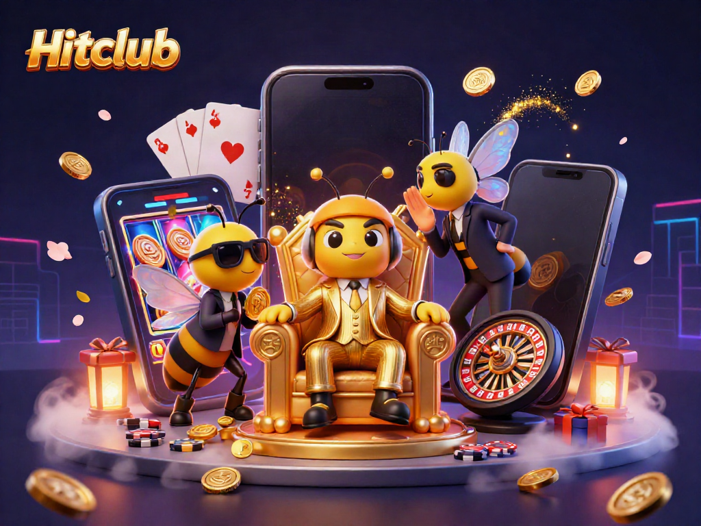 Hitclub showcases a vibrant scene of a bumblebee mob boss with casino elements, representing online gaming excitement.