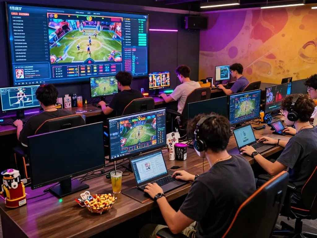 Dynamic gaming scene at https://nbet.group/ with diverse players enjoying excitement of online sports betting and casino games.