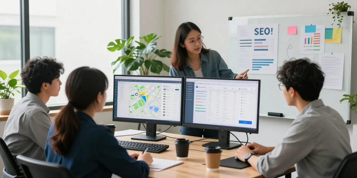 Equipo de agencia-seo-local.com analizando datos en oficina moderna durante sesión estratégica.