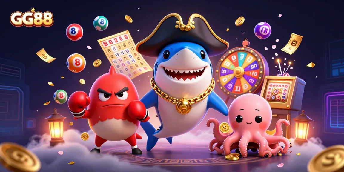 Engage with exciting lottery games at GG88 with vibrant elements and playful 3D characters.