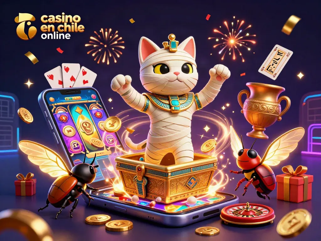 Juega en un casino en Chile online con tragamonedas y cartas mágicas en una escena vibrante.