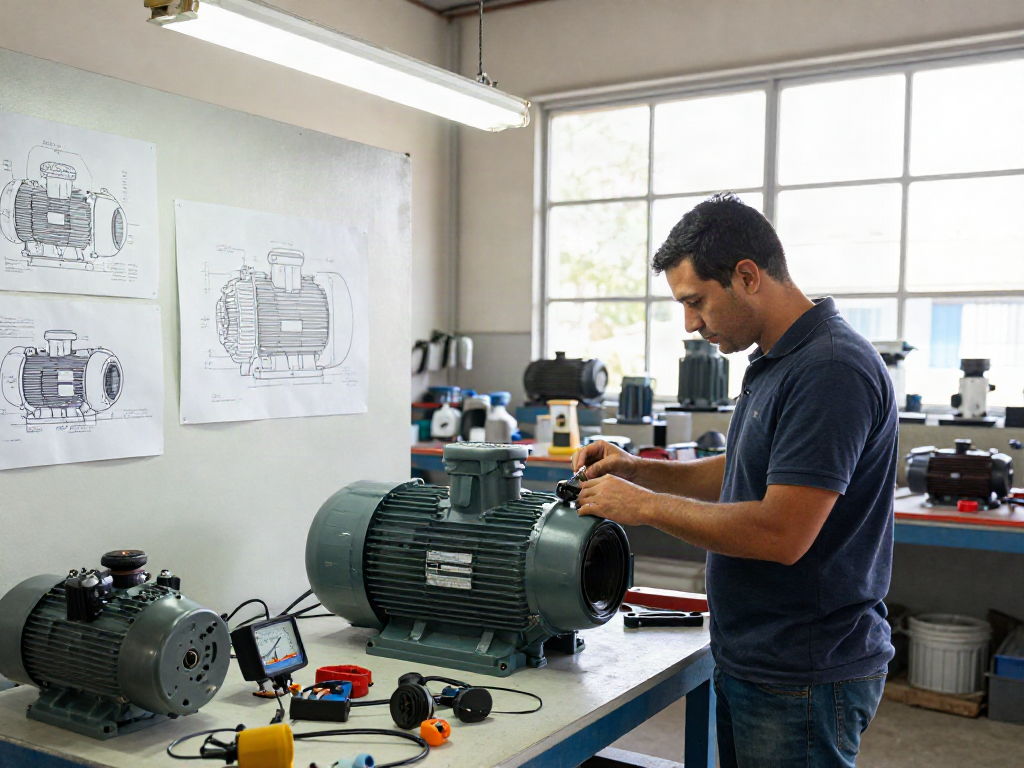 Reparación y análisis de motores eléctricos en Venezuela en un taller industrial.