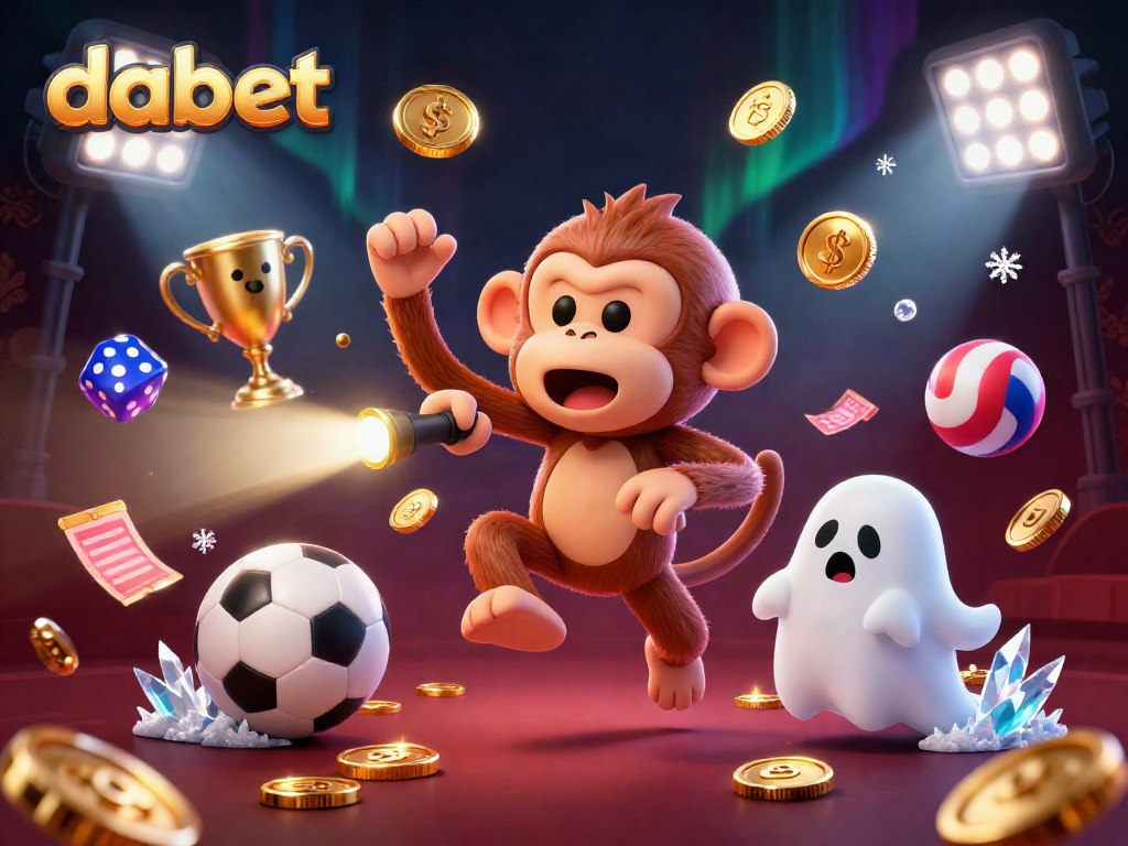 Experience the excitement of dabet with a playful poltergeist monkey juggling gold in a haunted casino.