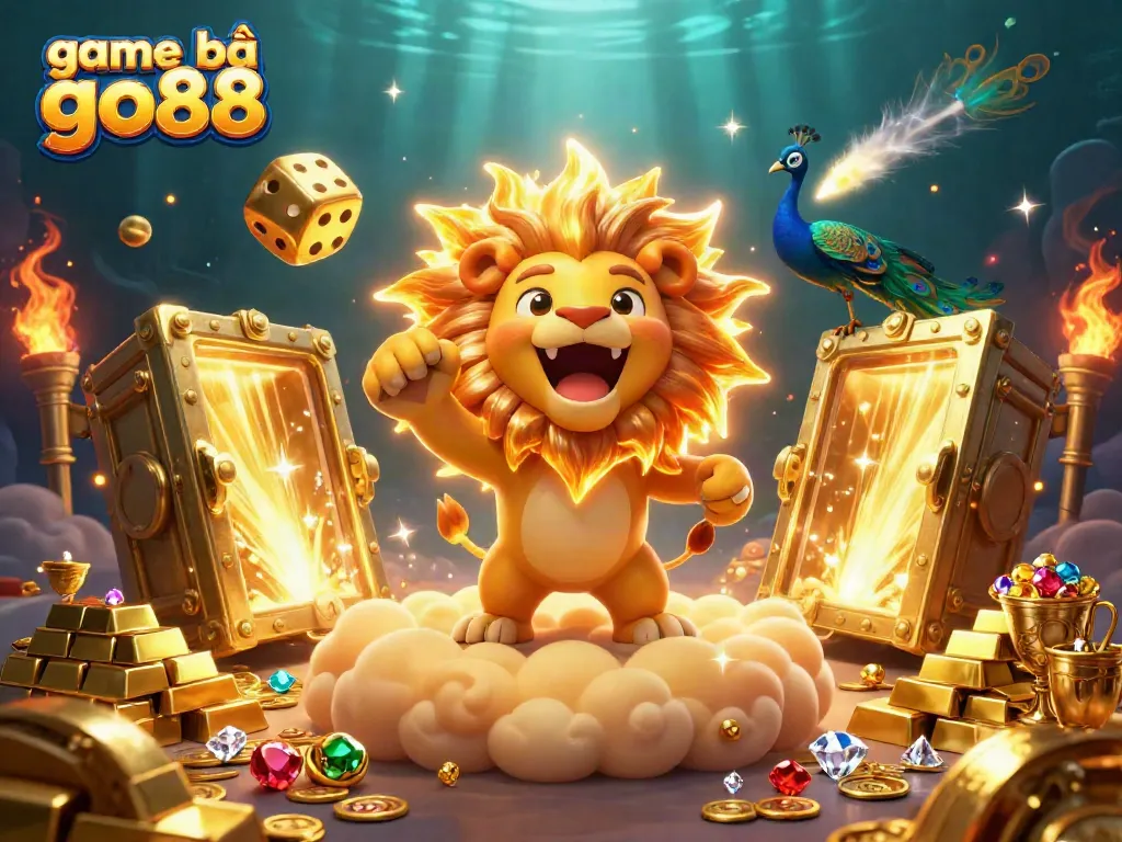 Experience exciting gaming with game bài go88 as golden treasures and vivid characters illuminate the scene.