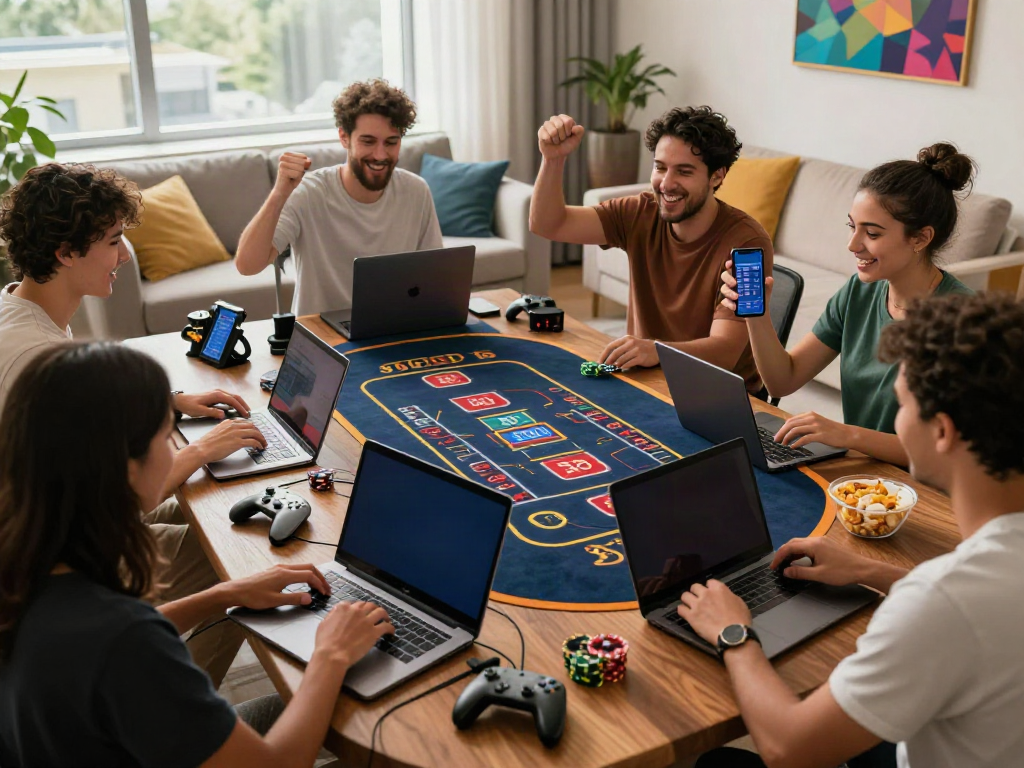 Engaging gaming session on https://sky88tg.com/ with friends enjoying live casino games.