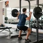 Esteroidesshop: Entrenamiento intenso en un gimnasio moderno con pesas y energía motivadora.