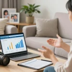 Couple simulating mortgage options using a laptop and discussing plans, highlighting simular hipoteca.